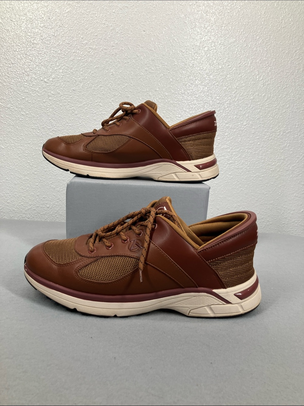 Zeba Brown Leather Sneakers - Picture 2 of 9